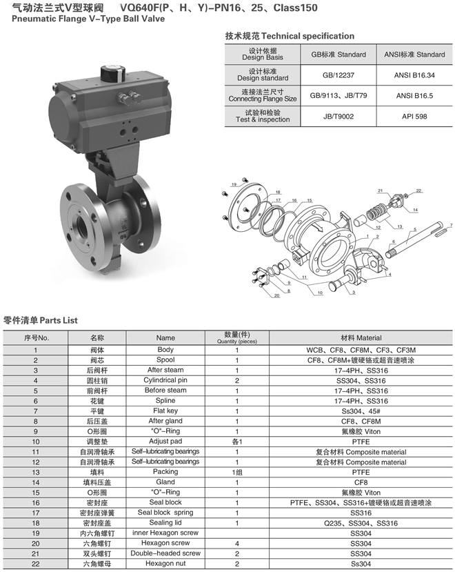 氣動V型球閥結構圖